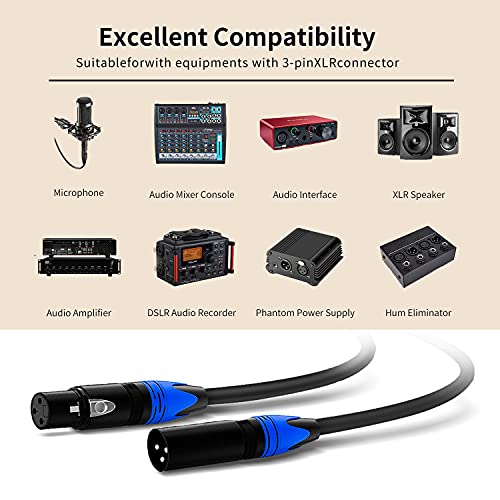XLR Cable, XLR Microphone Cable Male to Female 25ft 2 Pack, AuxLink Balanced XLR Speaker Cable Suitable for Microphones, Preambles, Speaker Systems, Radio Station and More, Black, (KN01-25)