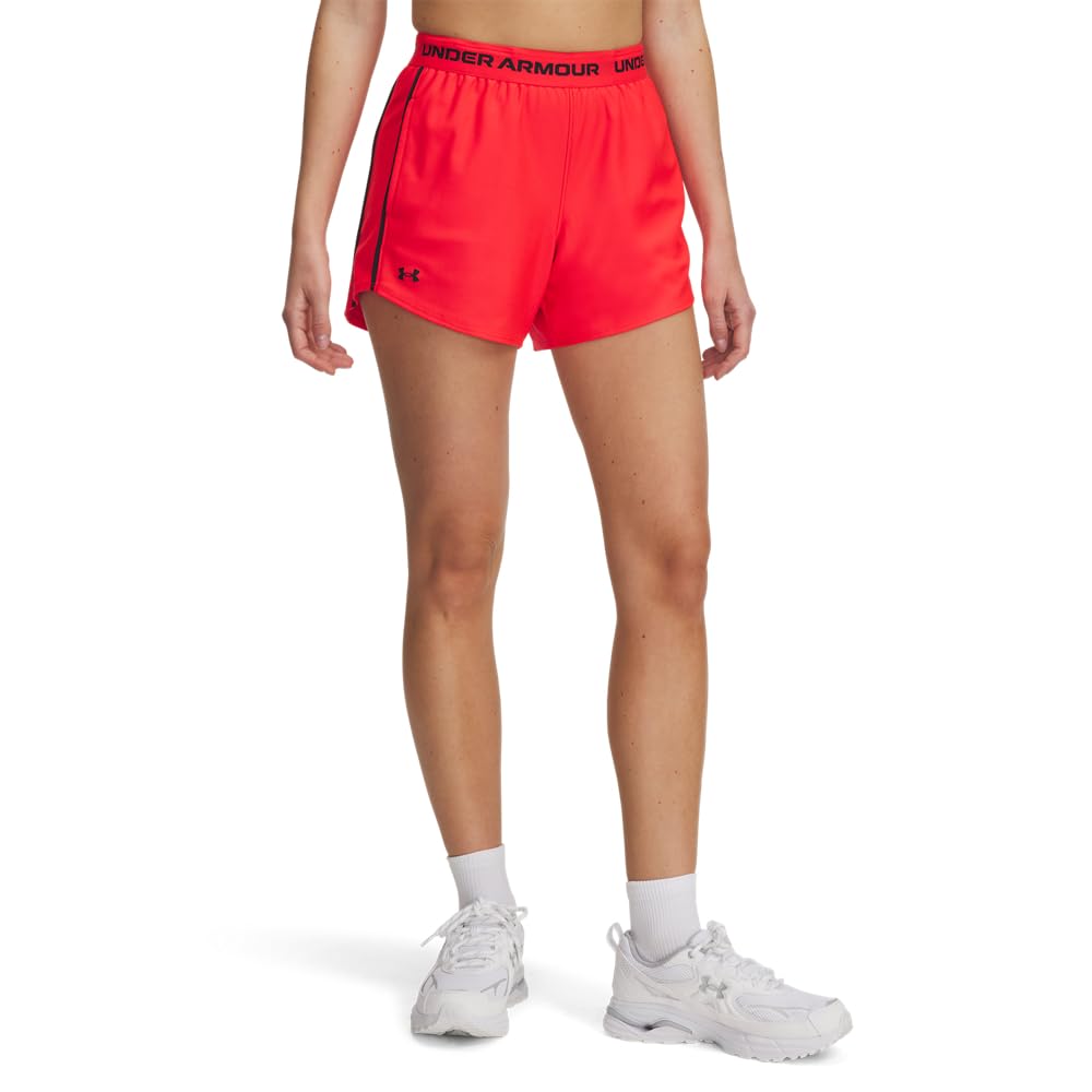 Under Armour Women's Tech Play Up 5 Inch Shorts, (713) Racer Red / / Black, Large Image