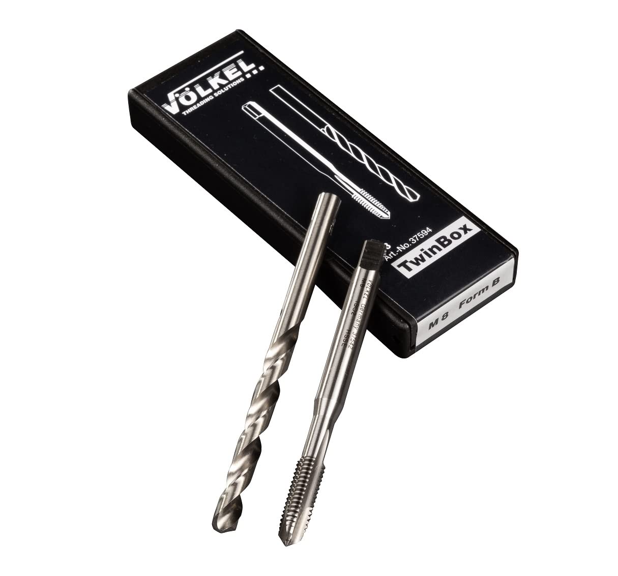 VÖLKEL Twinbox Set 2-Piece | Machine Tap + Twist Drill | DIN 371, M8 x 1.25 | HSS-E Tap M8 | M8 Thread Cutter | for Through Holes | Form B