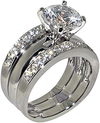 3.47 Ct. Round-Shape Cubic Zirconia Cz Solitaire Bridal Engagement Wedding 3 Piece Ring Set (Center Stone is 2.75 Cts)