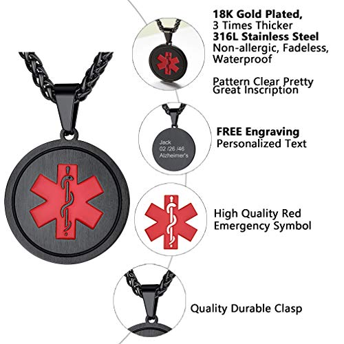 Supcare Tag Necklace Pendant Medical Alert ID Jewelry Stainless Steel for Women/Men/Children, Medical Emergency Identification Dog Tag Necklace Jewelry - Thumbnail 4