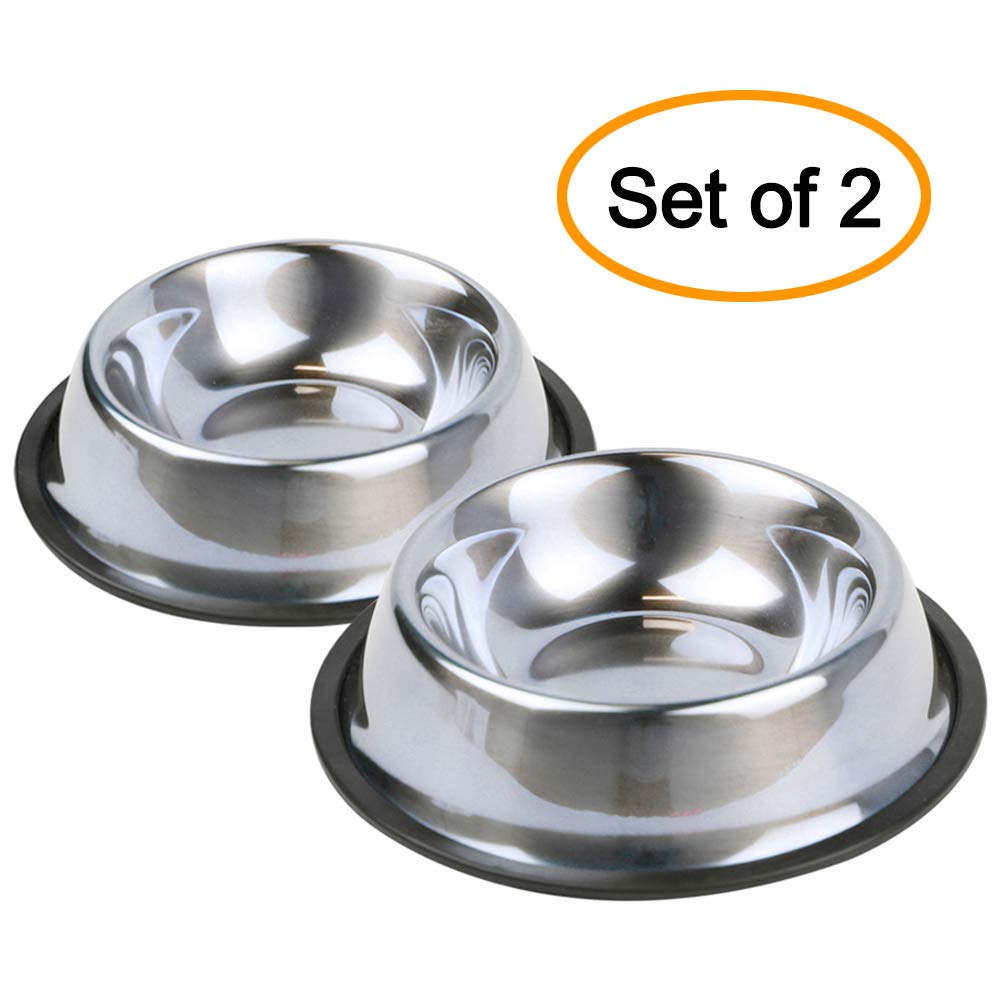 Nuheby Dog Bowls Stainless Steel Pet Food Feeder Water Bowl for Small Medium Dogs, Set of 2 (Middle)