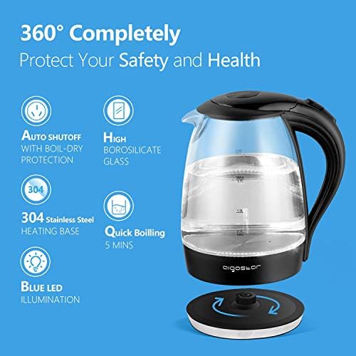 Aigostar Adam 30GOM - Bouilloire électrique en cristal avec illumination LED, capacité de 1,7 litres, puissance de 2200W, sans BPA et système de protection contre l'ébullition à sec. Design exclusif. - Cuisine A Vivre Aigostar Adam 30GOM - Bouilloire électrique en cristal avec illumination LED, capacité de 1,7 litres, puissance de 2200W, sans BPA et système de protection contre l'ébullition à sec. Design exclusif.