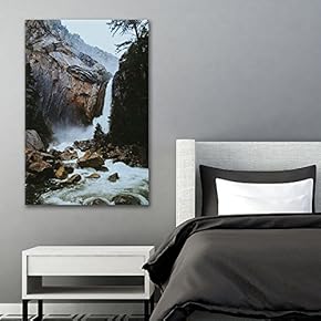 Canvas Wall Art - Landscape Waterfall in The Rocky Mountains - Giclee Print Gallery Wrap Modern Home Art Ready to Hang - 12x18 inches
