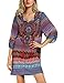 Women Bohemian Neck Tie Vintage Printed Ethnic Style Summer Shift Dress (Small, Pattern 7)