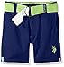 U.S. Polo Assn. Little Boys Belted Roll-Up Hem Twill Short, Marina Blue, 6