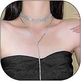FUTIMELY Sparkle Gold Rhinestone Choker Necklace for Women Bride Silver Tennis Chain Y Necklace Bling Crystal Statement Necklaces Prom Dress Jewelry Gifts