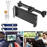 Smartphone iPhone iPad Tablet Car Headrest Mount Holder Cradle Rear Back Seat Mount w/ 3in1 Charging Cable + Headrest Hanger for iPad Samsung Galaxy Tabs Nintendo Switch Cell phone Car Mount