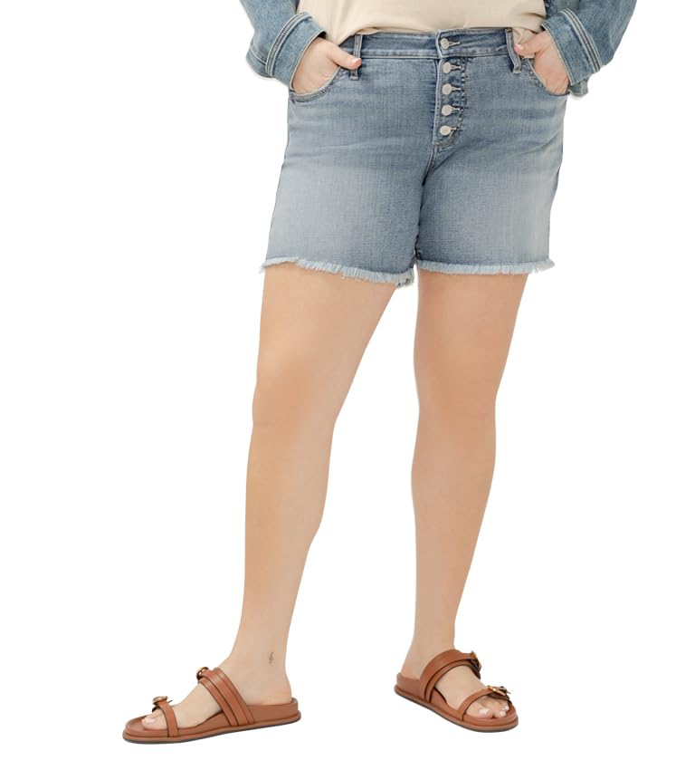 Silver Jeans Co. Women’s Plus Size Boyfriend Mid Rise Short, Dark Indigo