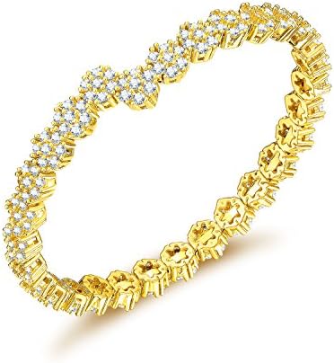 Redbarry Flower 18k Gold Plated Women's Adjustable Tennis Bangle Bracelet with Cubic Zirconia Crystal