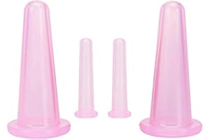 LASSUM 4 Pieces Facial Cupping Therapy Set Anti Cellulite Silicone Vacuum Cupping Cups for Face and Eye Cupping Massage (2 Small + 2 Large)