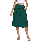 Yincro Women's Flowy Midi Skirt Summer Pleated High Waisted Casual Button Front Skirts with Pockets