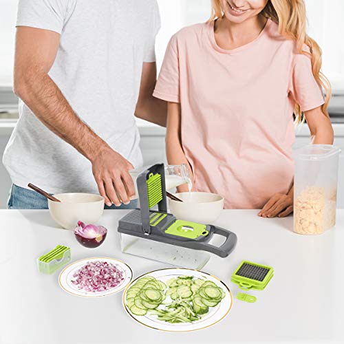 ear&ear Gemüseschneider 8-in-1-Mandolinen-Kartoffelschneider, Obst- und Gemüseschneider Zwiebel-Käseschneider, Küchengeräte mit Lebensmittelqualität Multifunktions-Lebensmittelhacker