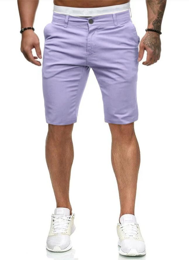 Photo 1 of Mens Slim Fit Shorts Stretch Chino Short Pants(Purple,34)