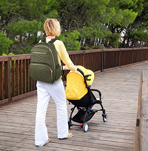Fisher Price Diaper Bag Backpack - Signature Collection, with Cell Phone and Tablet Pockets and Stroller Clips (Olive)