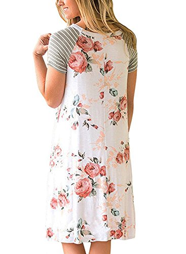 Poptem Womens Midi T-Shirt Dresses Short Sleeve A-Line Ruffles Floral Print Casual Summer Beach Loose Sundresses - Thumbnail 3