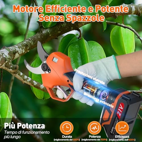 Tijeras de Podar Electricas Inalámbricas de 50 mm - tijeras de podar bateria progresivas con 2 baterías recargables de 21V 2000mAh y juego de cuchillas de repuesto