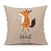 4TH Emotion Cute Indian Fox Throw Pillow Cover Inspirational Quote Nursery Cushion Case 18 x 18 Inch Cotton Linen (Be Brave Little One)