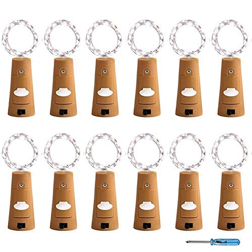Adecorty Wine Bottle Lights with Cork - Silver Wire Cork Lights for Bottle 12 Pack 6.5ft 20 LED Bottle Lights Battery Powered Christmas String Lights for Party Halloween Wedding Christmas (Cool White)