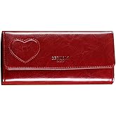 PORRASSO Fashion Wallet Women's Leather Purse RFID Blocking Card Holder Organizer Ladies Long Wallet Coin Purse with 10 Card Slots Red