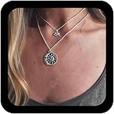 Iaceble Boho Layered Elephant Necklace Choker Layered Sun Moon Choker Necklace Silver Coin Pendant Necklace Vintage Sun Face Necklace Chain Jewelry for Women