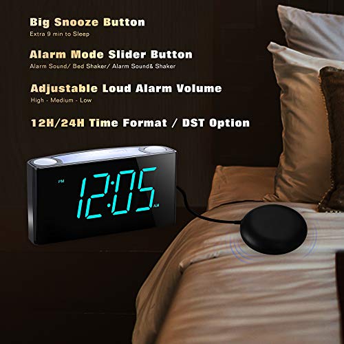 ROCAM Vibrating Loud Alarm Clock with Bed Shaker, Best Sounds, Large