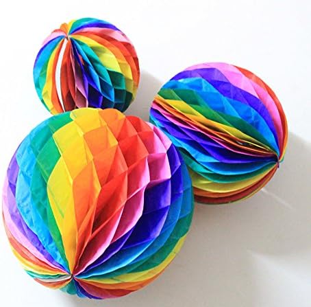 Tissue Paper Honeycomb Balls Rainbow Colors Tissue Paper Flower Ball - Birthday ,Wedding ,Party Decor, Tissue Paper Flowers Kit,Pom Poms Decoration (6'',8'',10'',Pack of 3)