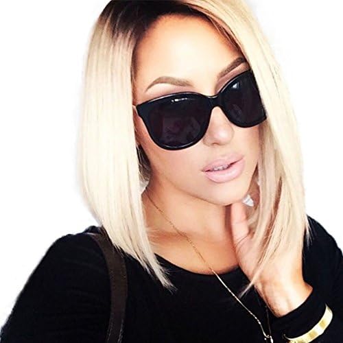 SHANGKE HAIR Blonde Ombre Bob Wig Medium Short Wigs Straight Synthetic Hair Wig for For African Americans