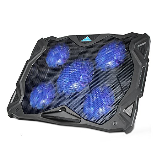 Laptop Cooling Pad, TeckNet USB Powered Silent Gaming Laptop Notebook Cooler Cooling Pad Stand with 5 Fans and Blue LED Lights for MacBook Pro, Fits 12"-17" ...