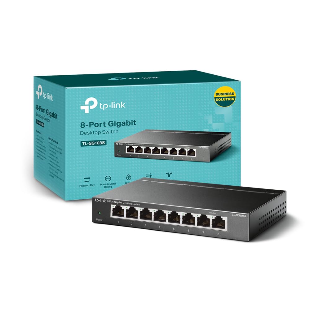 TP-Link TL-SG108S 8 Port Gigabit Network Switch, Power Saving, Plug & Play, Metal Case, Ethernet Switch, Ethernet Splitter, Support QoS & IGMP Snooping, Desktop or Wall Mount