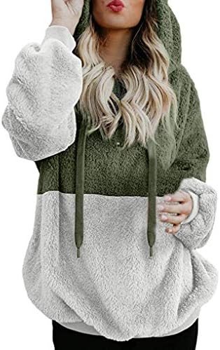 Women Hoodie TUDUZ Ladies Plus Size Long Sleeve Warm-up Faux Fur Zipper Pocket Fleece Hooded Sweatshirt Oversized Coat