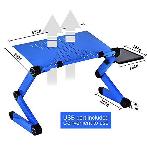 BAIJIAWEI Adjustable Laptop Table Stand with 2 CPU Cooling Fan, Portable Vented Lap Desk with Mouse Pad Side, Foldable Tray Table for Bed, Couch and Sofa