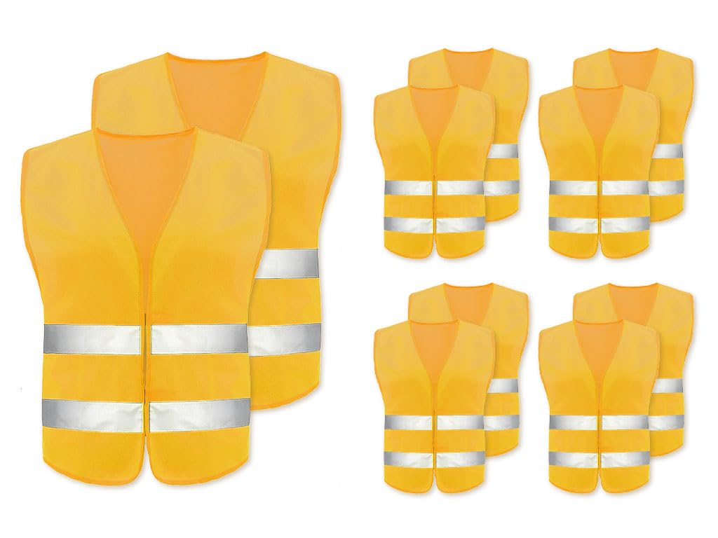 Abiyou 10PCS High Visibility Safety Vest,Hi Vis Vests,High Vis Safety Vests,Fluorescent Safety Vest,Reflective High Visibility Vests,for Outdoor Running Walking Motor Bicycle Drivers(Golden Yellow)