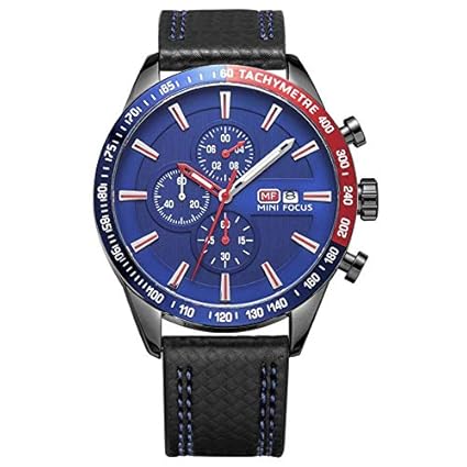 Mini Focus Fashion Men Watch Casual Quartz Watch, Chronograph Calendar Waterproof Genunie Leather Watch MF0029G.03