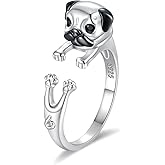 Sariel 925 Sterling Silver Pug German Shepherd Labrador French Bulldog Dog Rings Adjustable Pug Lover Jewelry Gifts for Women