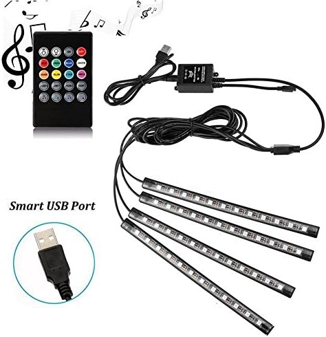 Sokam Car LED Strip Lights, 4pcs 48 LED Multi Color Music Car Strip Light Under Dash Lighting Kit with Sound Active Function and Wireless Remote Control(USB)