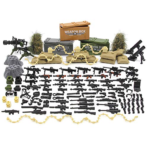 Feleph Military Army Weapons Toy,Weapon Accessories Block Building Toy Sets Custom Figure Modern Assault Equipment Pack Compatible with Major Brands,Nice DIY Battle Toy Gift for Kids Boys