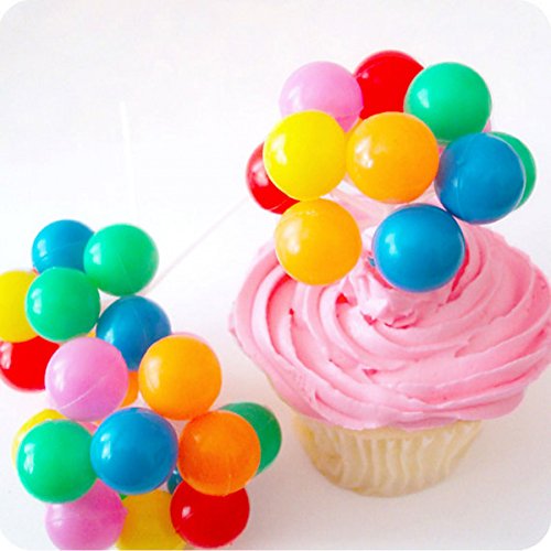 12 Bunches Mini Plastic Balloons Sticks Picks Cup Cake Birthday