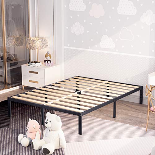ZIYOO 16 Inch Heavy Duty Metal Bed Frame Wooden Slats,Strengthen Bed Mattress Foundation Quiet