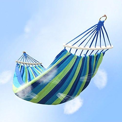 Wide Hammock Cotton Soft Woven Bed for Supreme Comfort Fabric Travel Camping Hammock for Backyard, Porch, Outdoor or Indoor Use (with stick Green &amp; Blue Stripes(7560))