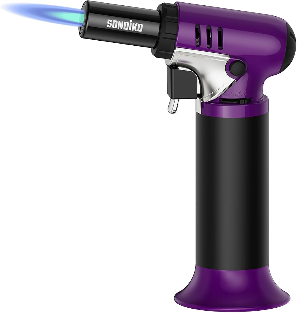 Sondiko Kitchen Blow Torch S907 with Fuel Gauge Adjustable Flame Purple Black