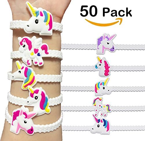 Unicorn Bracelets Wristband (50 Pack) Birthday Party Favors Supplies Toys, Unicorn Gifts Prizes for Kids Girls Students, Rubber Bracelets, Pinata Goodie Treat Bags filler
