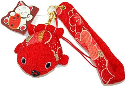 Red Fish : Chirimen Lucky Koi Carp Goldfish Bag Charm Phone Strap – 6” (150mm)