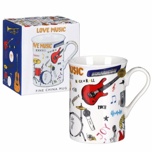 Lesser & Pavey Music Love Mugs for Gifts | Fine China Mug for Tea and Coffee Featuring Musical Instruments | Printed Love Mug Perfect for Everyone - Love Music, Tall