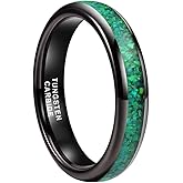 TUTISS 4mm Silver/Black Tungsten Rings for Women Men Engagement Wedding Bands Genuine Blue Green Galaxy Opal Inlay Domed Polished Comfort Fit