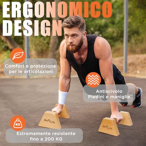 DH FitLife Calisthenics Wooden Parallel - 2x Non-Slip Push Up Handles | Low Parallels | Parallettes | Push-Up Bars | Calisthenics Strength Equipment | Indoor & Outdoor Fitness