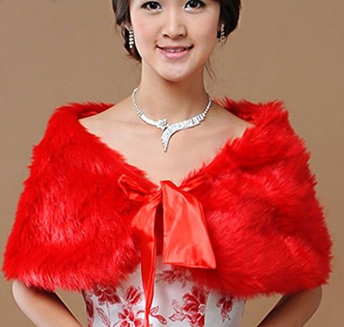 CIMC LLC Faux Fur Bridal Stole Bridal Wedding Wrap Shawls Waistcoat (red)