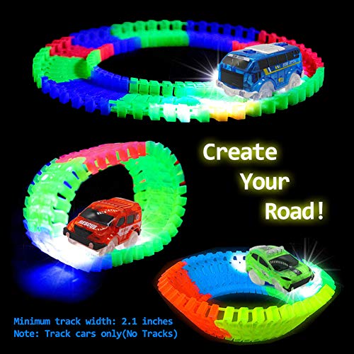 WenSha Track Cars, Toy Cars for Magic Tracks Glow in The Dark,Compatible with Most Tracks Light Up Replacement Car Toys, Glow in The Dark Car Tracks Accessories with 5 Flashing LED Lights, ( 4 Pack ) - Thumbnail 6