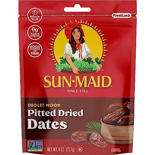SUN-MAID DEGLET NOOR PITTED DRIED DATES 8 OZ RESEALABLE BAG – PITTED DEGLET NOOR DATES DRIED FRUIT SNACK FOR LUNCHES, SNACKS, AND NATURAL SWEETENERS