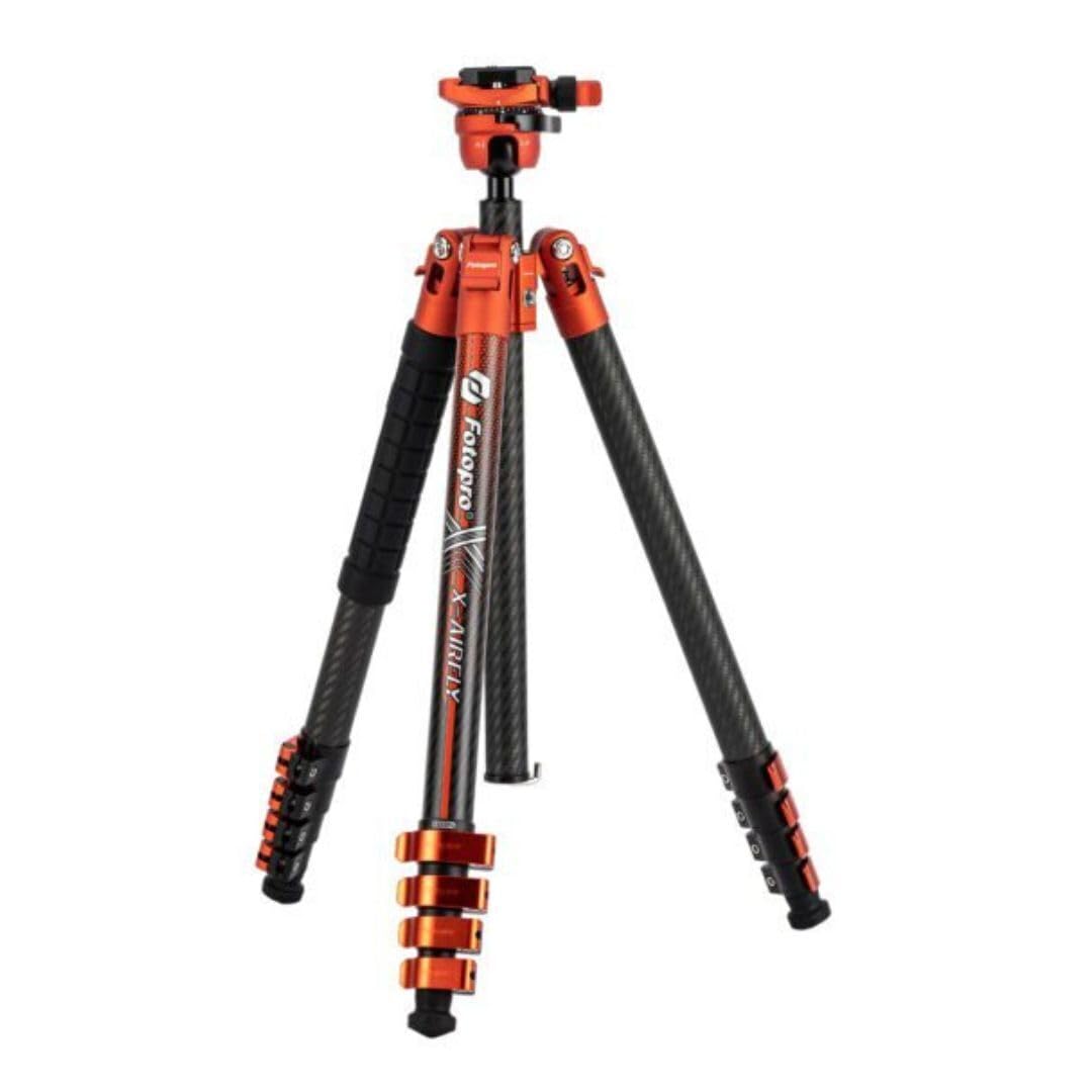 Fotopro X-Airfly 63 Inch Lightweight Travel Camera Tripod with Panoramic Ball Head 2.51lb Expandable Compact Portable Professional Carbon Fiber Tripod for Camera DSLR Load up to 33lb Orange